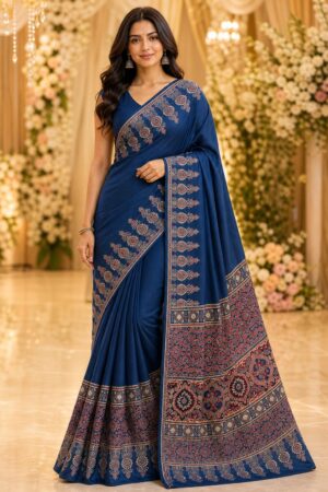 Samriddhi Navy Blue Warli Art Silk Designer Saree