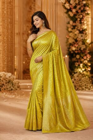 Samriddhi Yellow Cotton Silk Saree, Featuring a Sophisticated Jacquard Woven Design & Beautiful Zari Detailing