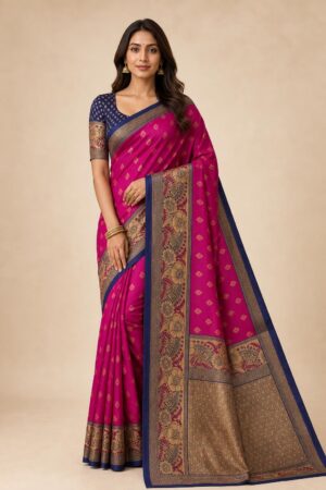 Samriddhi Pink Mysore Silk Saree with an Unstitched Blouse Piece